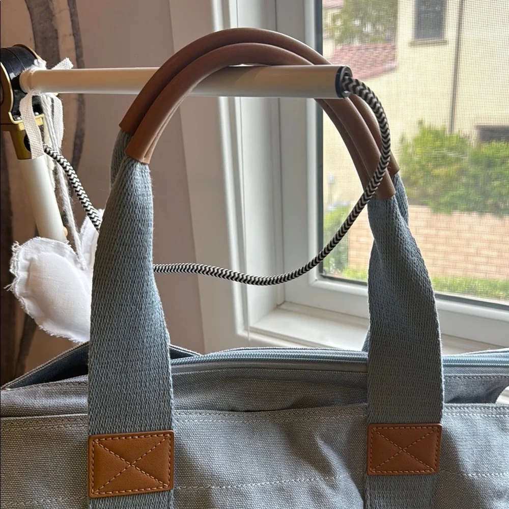 NWOT Pottery Barn Kids Stylish Denim and Leather  Brown Maternity Bag 💼 💙